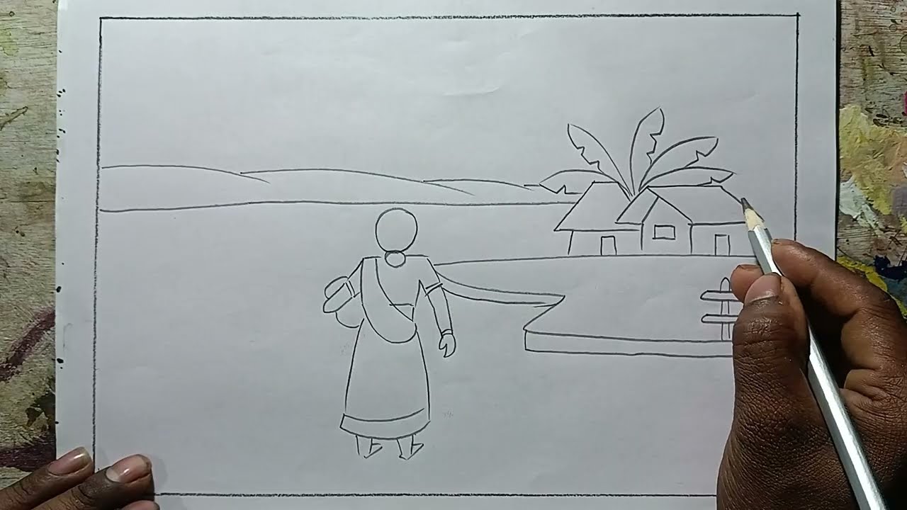How to draw a village scenery drawing|| Scenery drawing easy step by step #Howtodraw  #Art #Drawing 