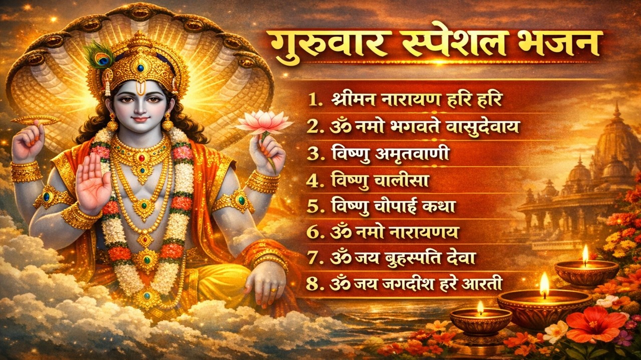 बृहस्पतिवार भक्ति भजन : ॐ नमो भगवते वासुदेवाय, श्रीमन नारायण हरि हरि, विष्णु अमृतवाणी व आरती