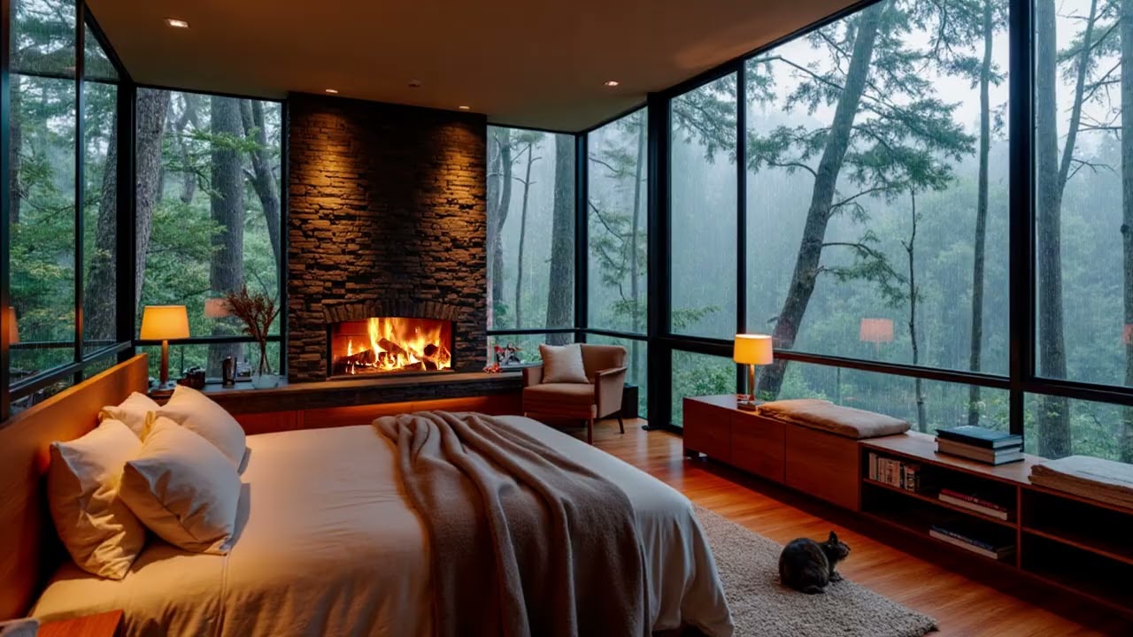 Endless Rain Sounds with Cozy Fireplace Glow | Calm Night Sleep Ambience