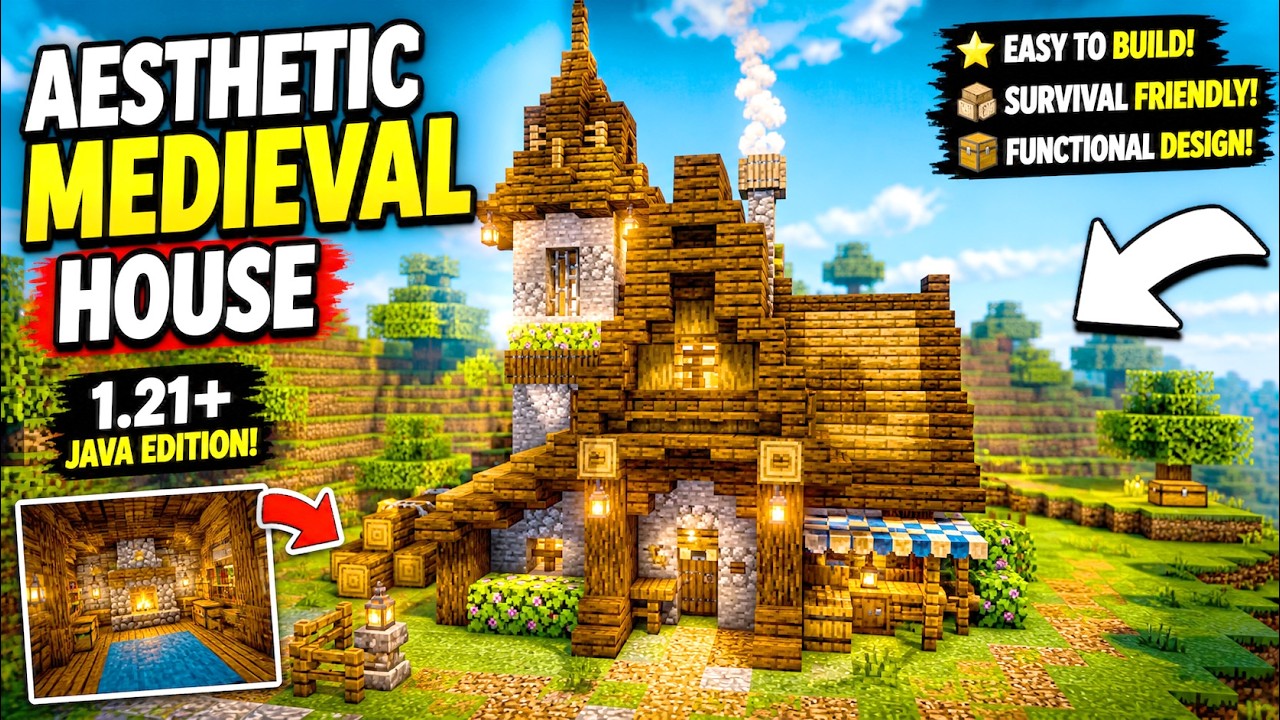 Minecraft 1.21+ ULTIMATE Medieval House Build (Survival Starter Base!)