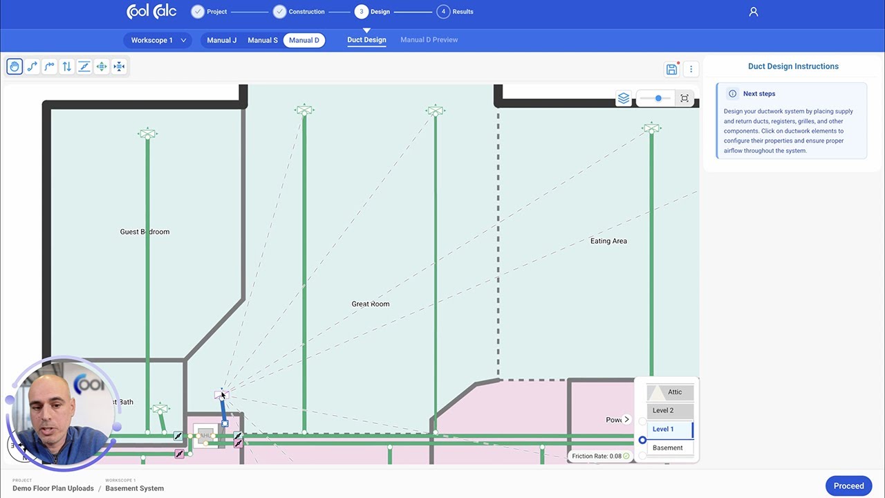 Overview of Cool Calc Ductwork Design tool (Manual D)