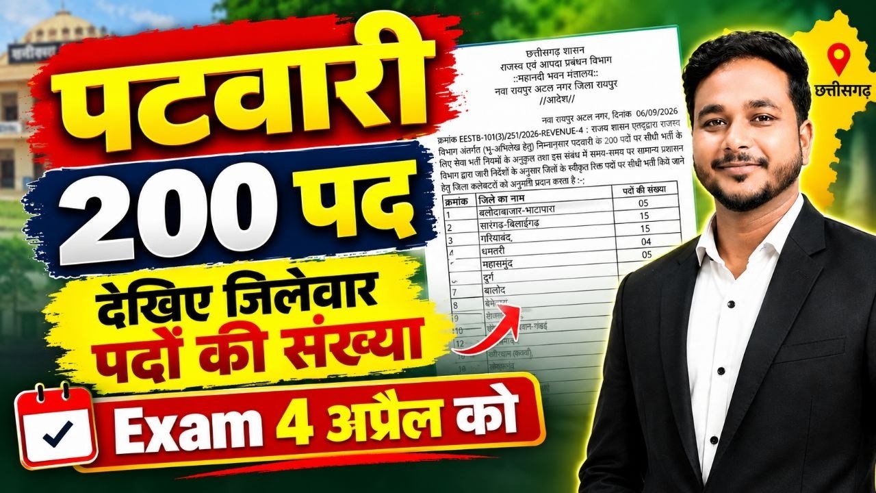 Patwari Recruitment 2027 🔥 Complete details of 200 posts | District wise Vacancy List | Exam on 4th April | CG Patwari