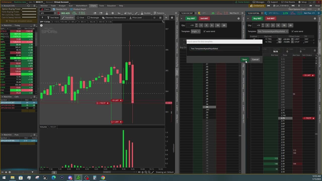 ToS Active Trader for Options - Custom Templates and Easily Adding Contracts to Watchlists