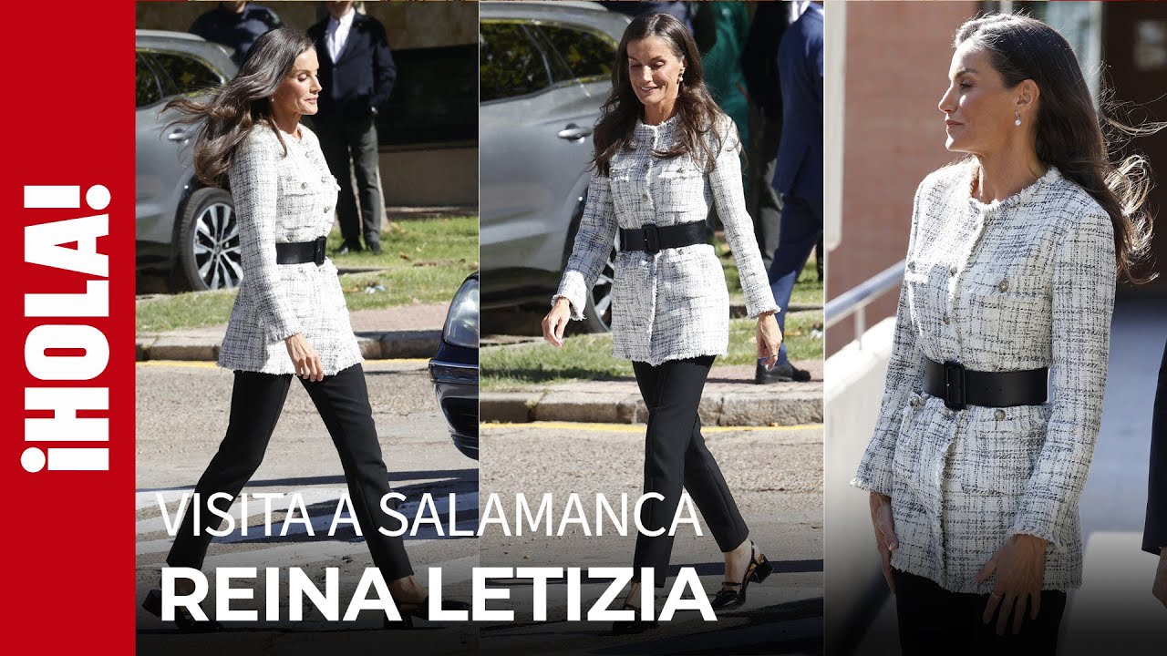 La reina Letizia en Salamanca: un discurso en inglés y 'look' con cintura marcada y ‘tweed’