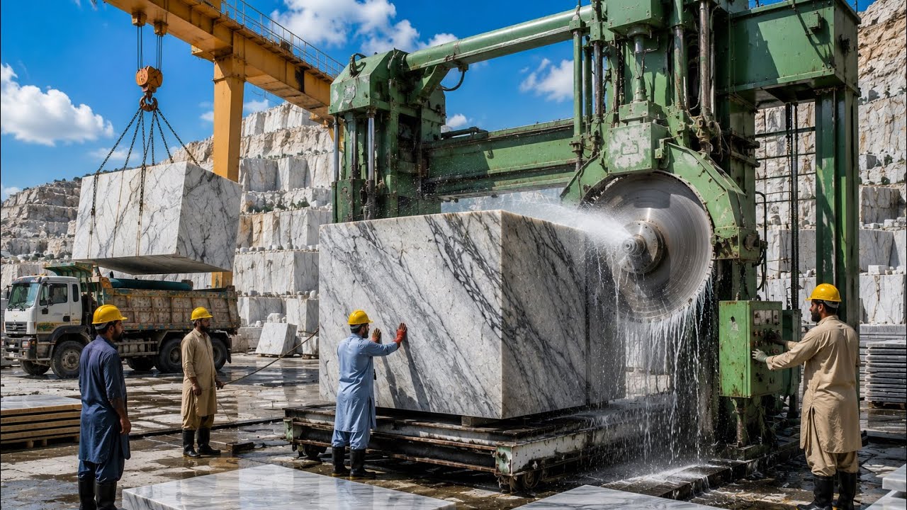 Massive Marble Block Cutting on Giant Stone Cutting Machine | SlabAmazing
