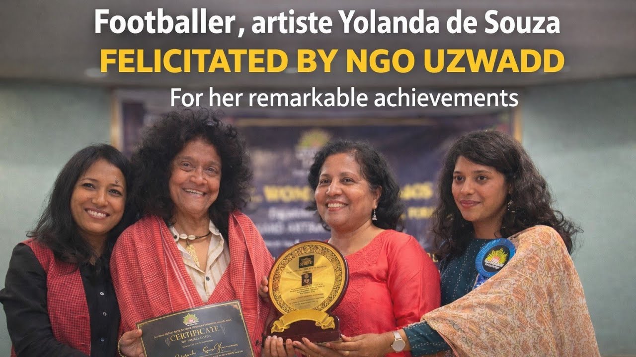 Footballer, artiste Yolanda de Souza felicitated by NGO Uzwadd for her remarkable achievements.