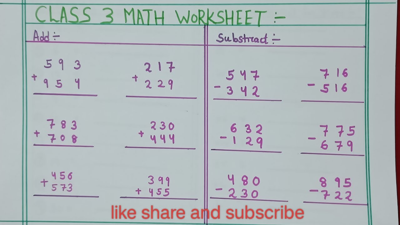 CLASS 3 MATH WORKSHEET || ANNUAL EXAM ORIENTED MATH PRACTICE SET