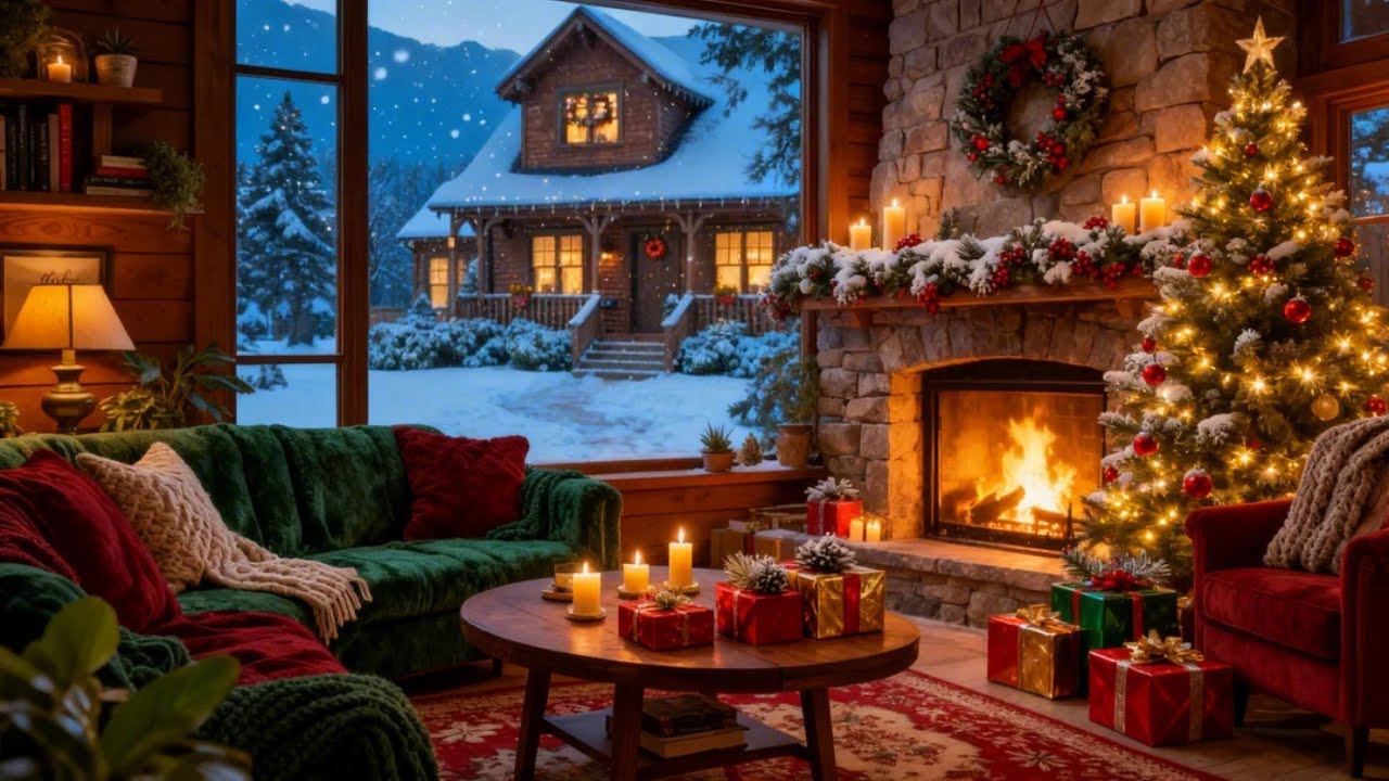 Cozy Christmas Cabin Piano Music & Fireplace Sounds ❄️🔥 Winter Relaxation Ambience