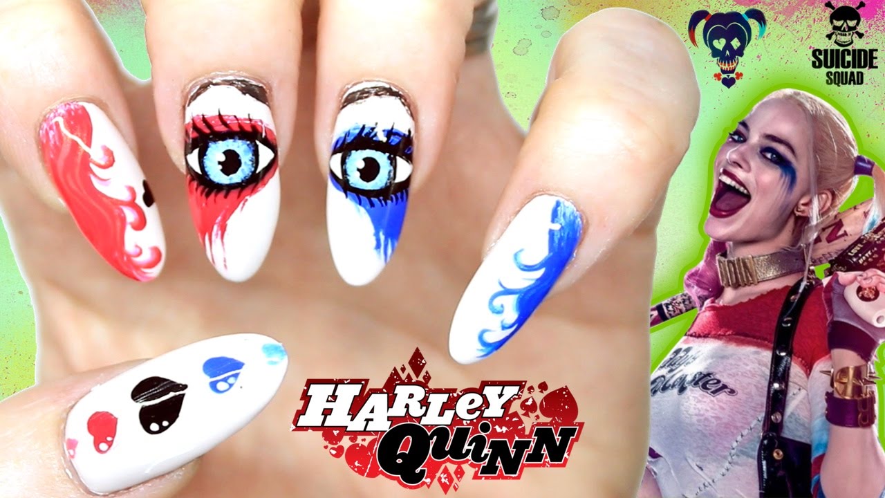 HARLEY QUINN NAIL ART - SUICIDE SQUAD NAILS POP ART/COMIC BOOK STYLE