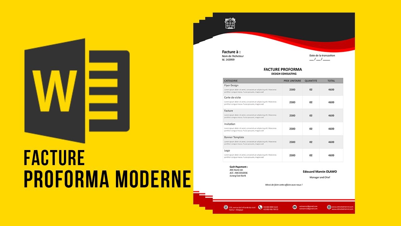 Comment créer une facture Proforma moderne pour votre business en Ms Word
