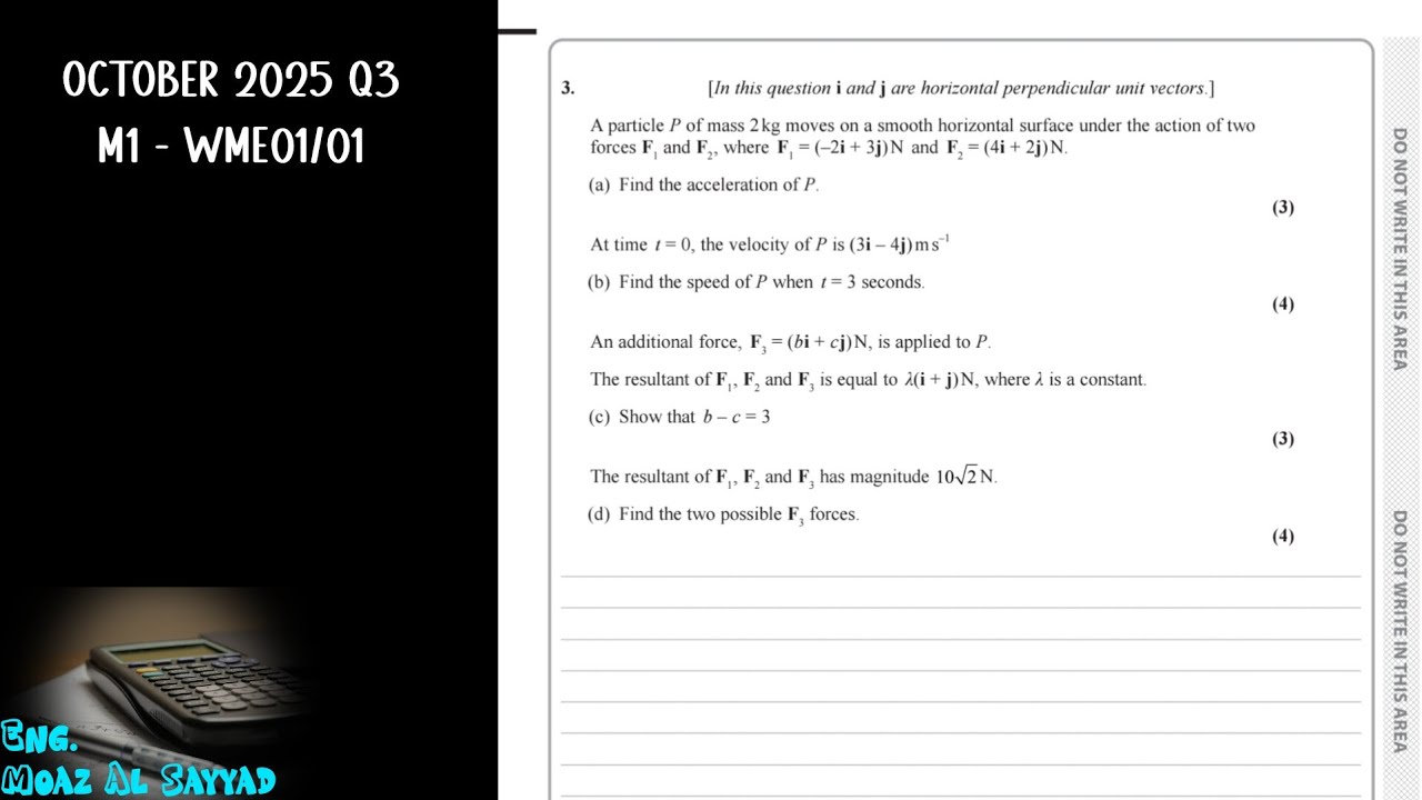 October 2025 WME01/01 Q3 Solution | Edexcel IAL AS Maths Mechanics M1