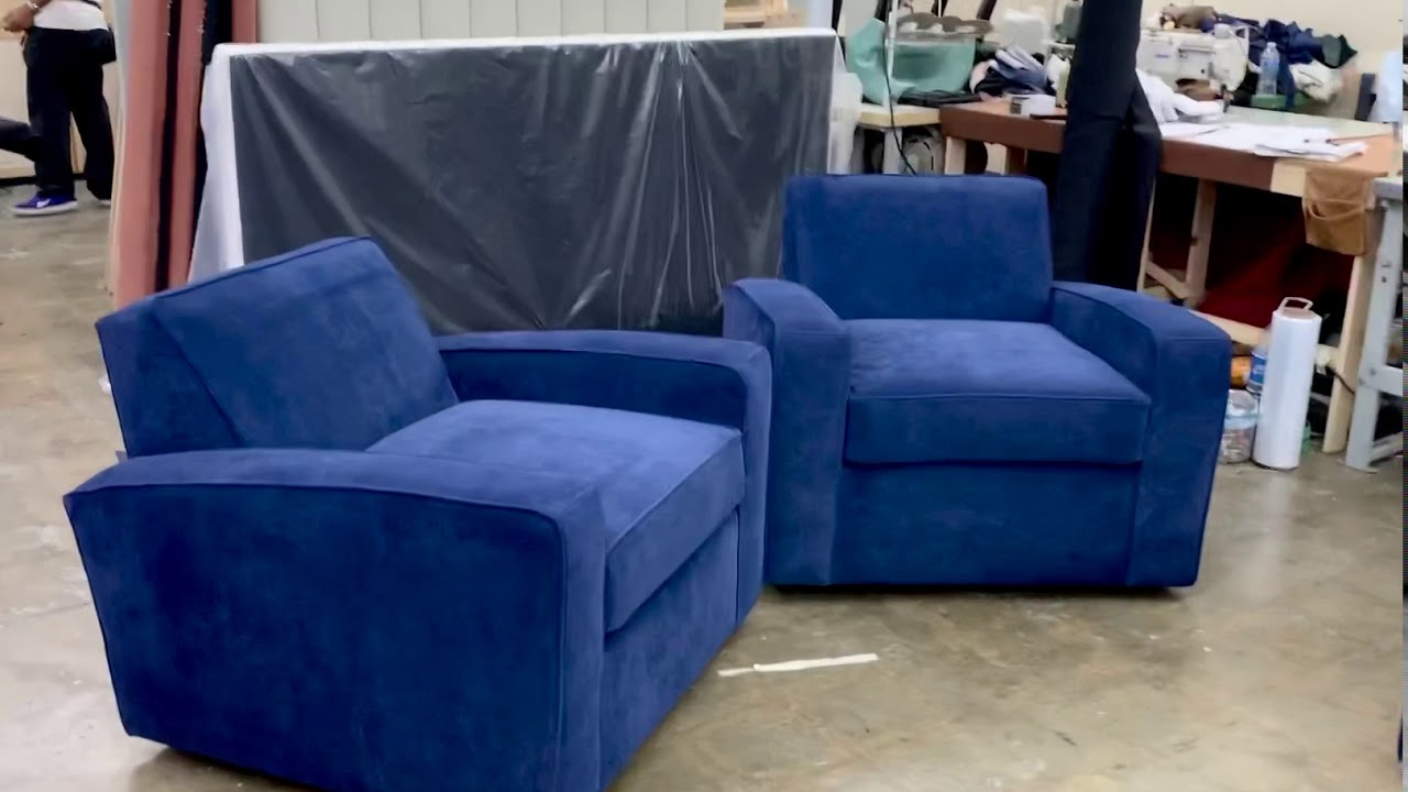 Blue Suede Swivel Chairs