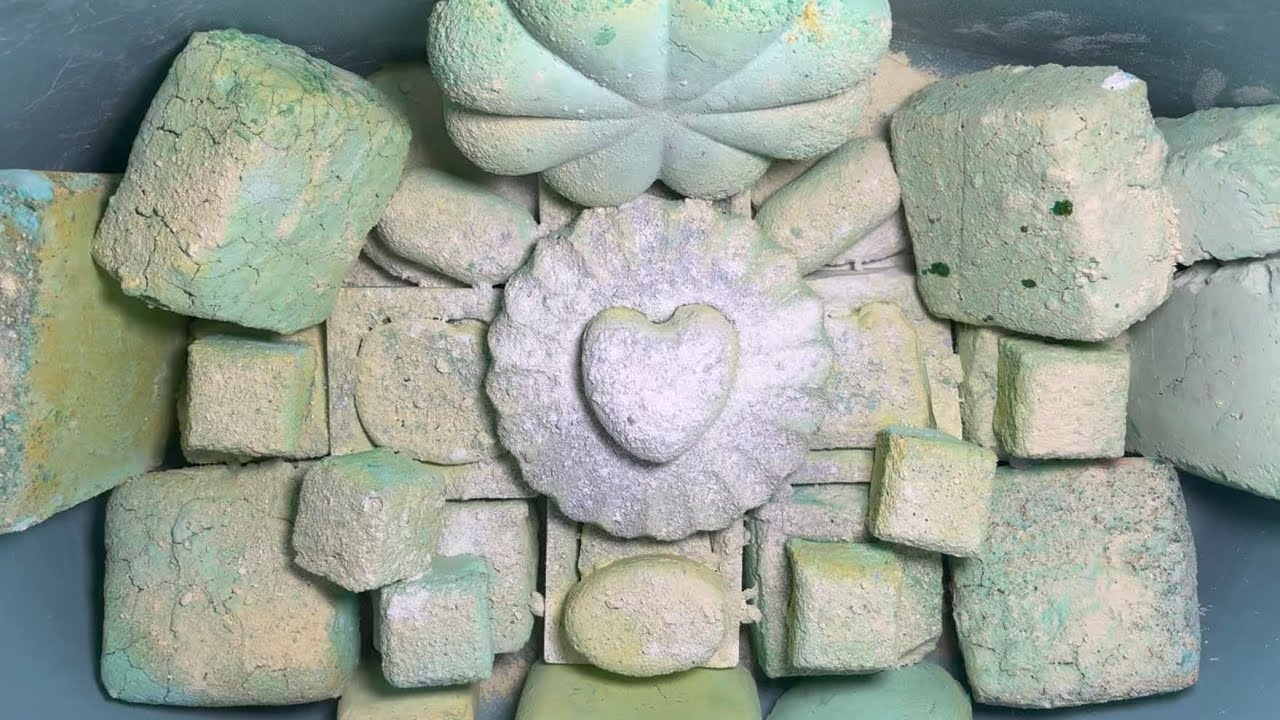 Green reformed gym chalk with fresh pasted gym chalk blocks asmr crush 