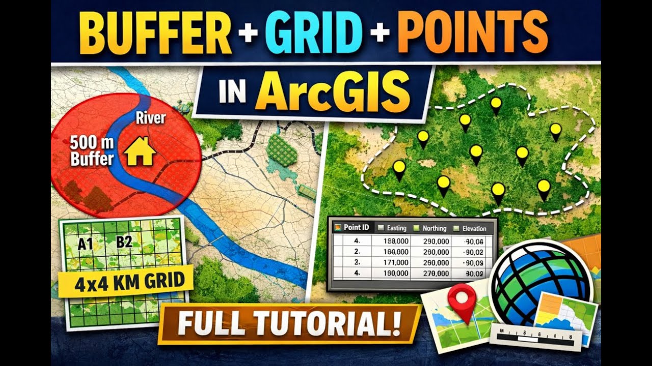 ArcGIS Buffer, Fishnet Grid & Point Creation with Interactive Map Layout (Step-by-Step Guide)