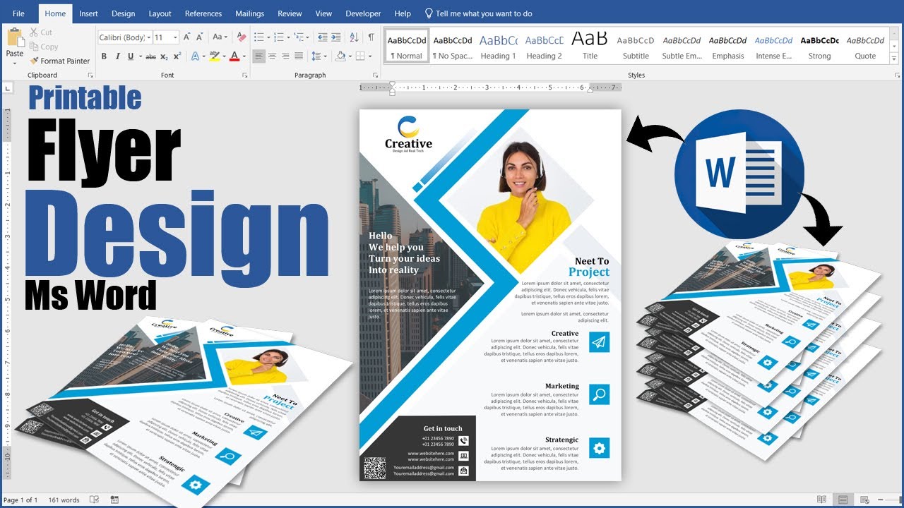 Printable A4 Size Flyer Design in Ms word Hindi Tutorial || Flyer Design 2023