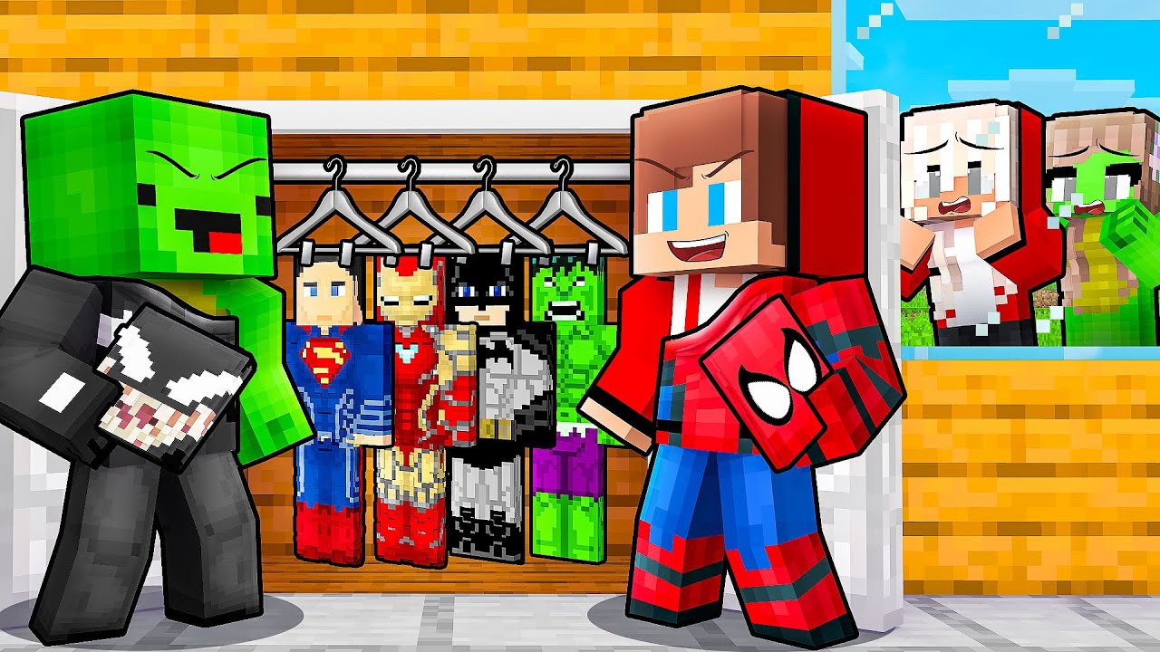 JJ and Mikey Shapeshift Into SUPERHEROES To PRANK Family in Minecraft - Maizen