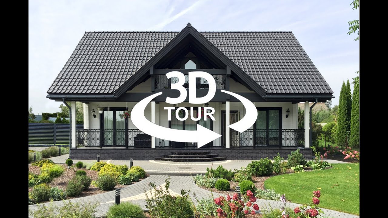 Tour 3D di una casa in legno a due piani da un bar 