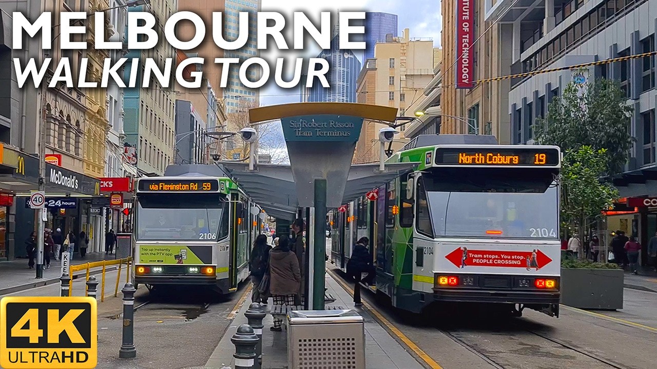 Melbourne City Walking Tour - From Elizabeth Street to Seafarers Rest Park | 4K Video