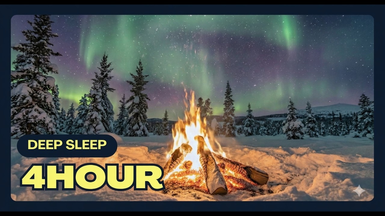 【ASMR】 Deep Sleep 4 Hours | Campfire & Aurora [No Ads]