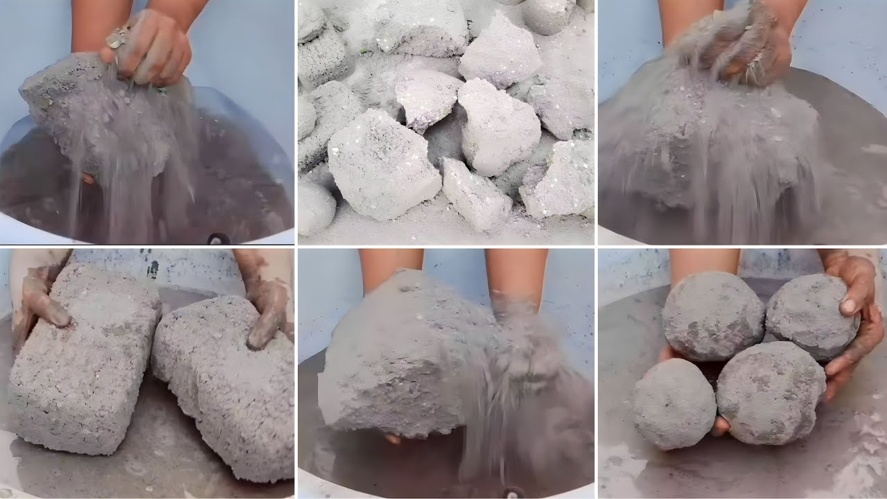 Reuse pure cement chunks and slabs crumble dry on paste and water 🌊💦💯 satisfying sound asmr