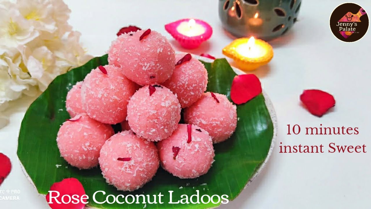 10 minutes Instant Sweets Recipe | Rose Coconut Ladoo | Diwali Special Sweet Recipe |