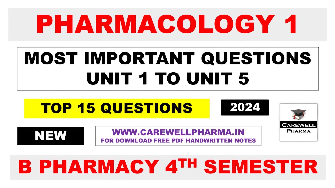 pharmacology 4th semester important questions || pharmacology || Carewell Pharma || Most Important
