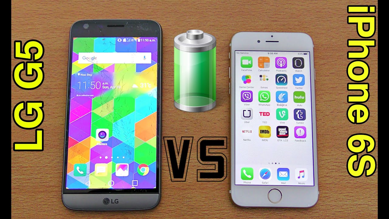 LG G5 vs iPhone 6S - Battery Drain Test! (4K)