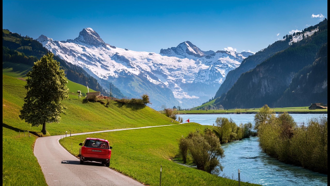 Driving in Switzerland to Majestic St. Moritz: Upper Engadin Valley at High Altitude 1800 Meters