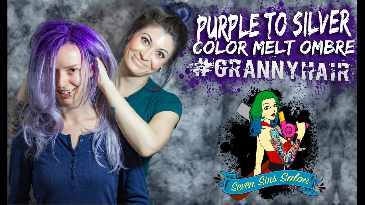 Purple to Silver Hair Ombre Color Melt Transformation