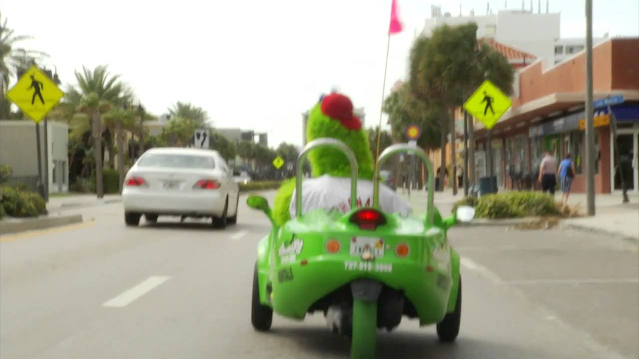 Phillie Phanatic Driving Down Gulf Blvd in Clearwater