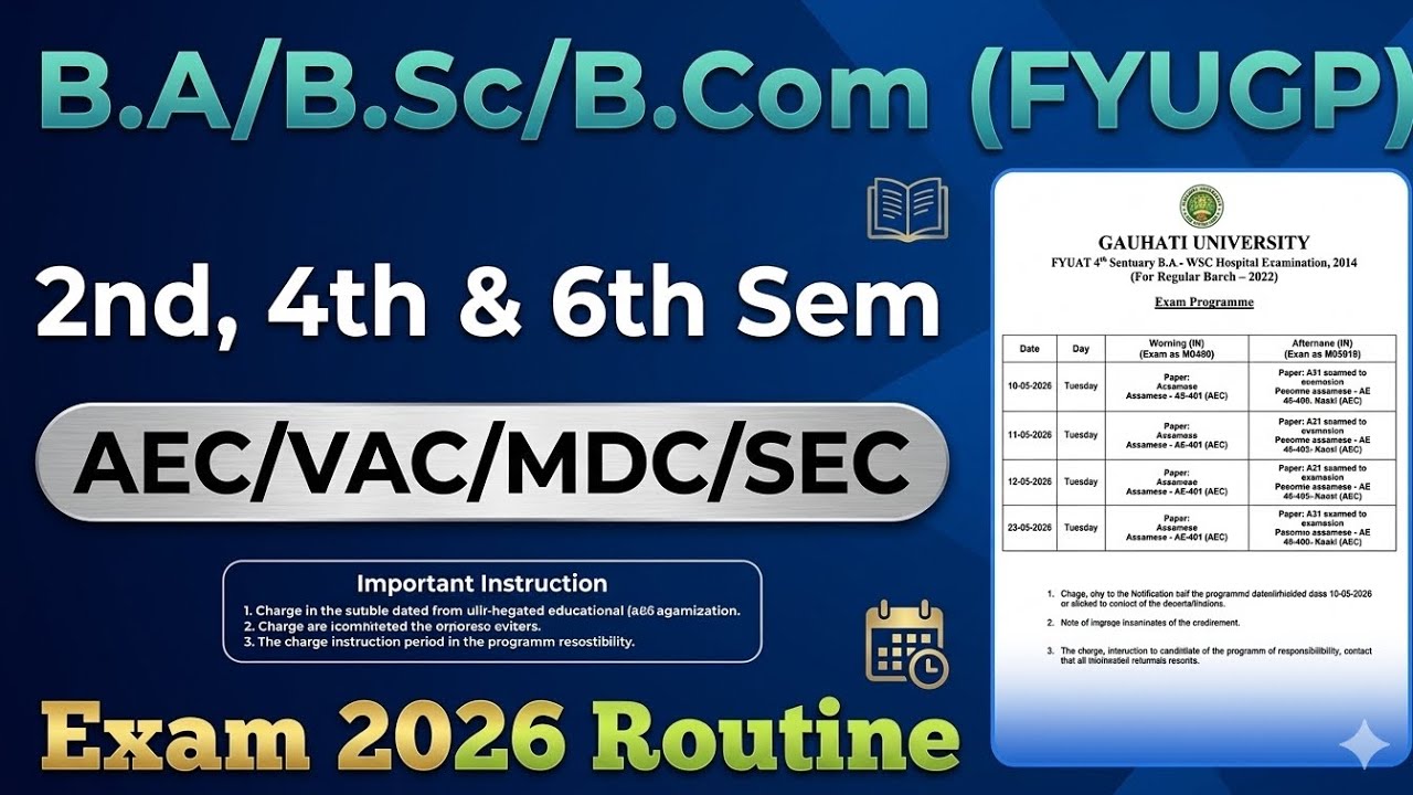 Gauhati University FYUGP 2026 Exam Routine  B.A/B.Sc/B.Com 2nd, 4th & 6th Sem AEC/VAC/MDC/SEC Update