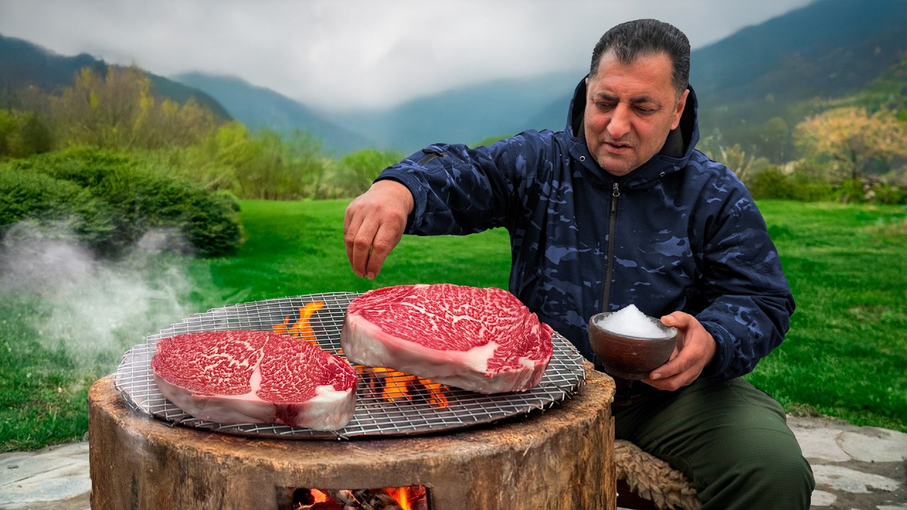 Bife Wagyu A5 na Grelha de Tronco 🔥 Churrasco Primitivo de Luxo