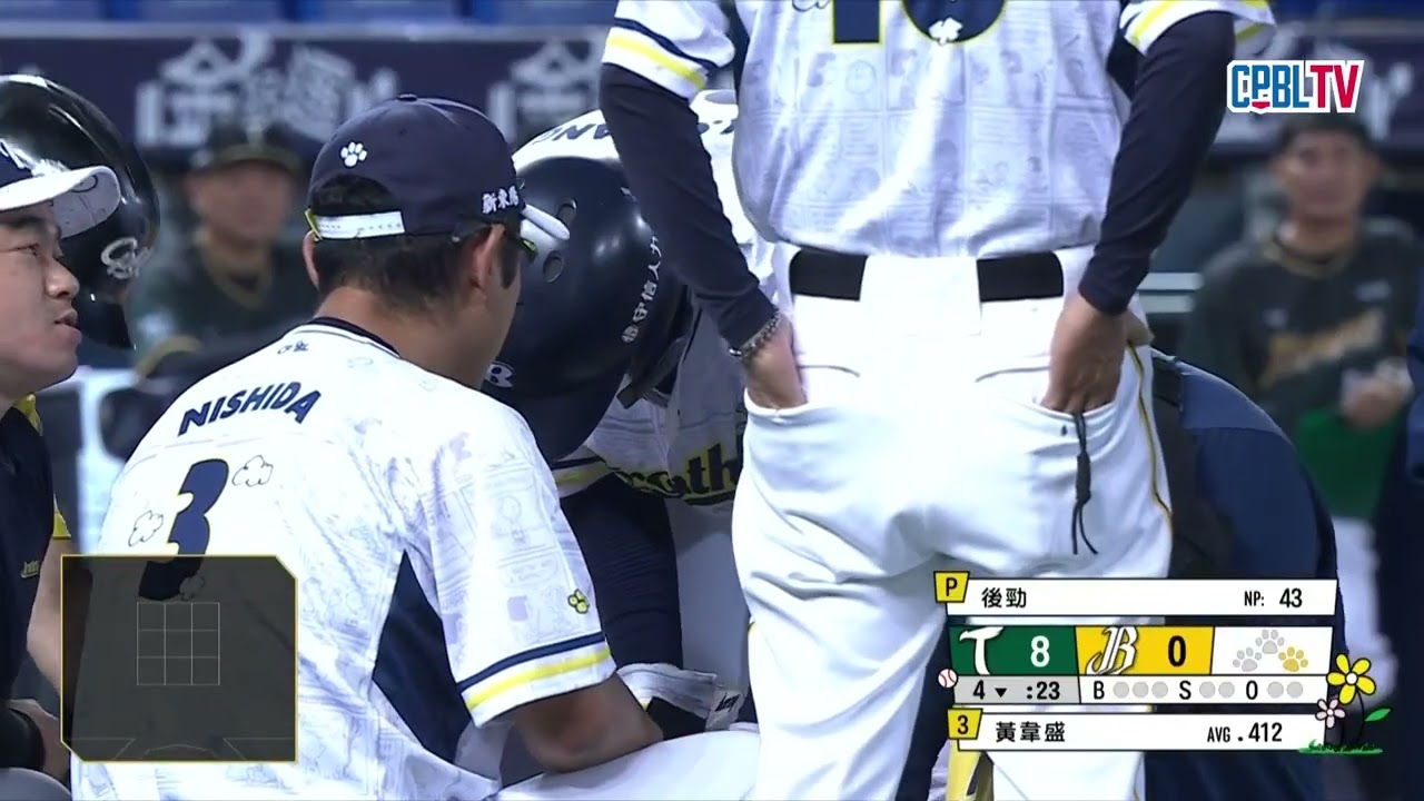 04/14 台鋼 VS 中信 四局下，後勁雖對江坤宇投出觸身，但隨後連續抓下出局數化解危機
