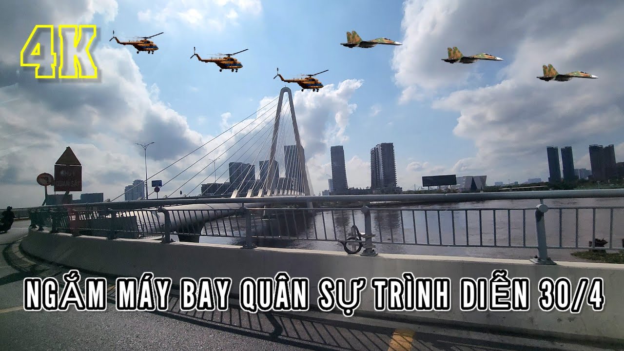 Saigon 30/4 xem máy bay chiến đấu, bắn pháo hoa ở Bến Bạch Đằng CẦU BA SON bờ sông Sài Gòn Thủ Thiêm