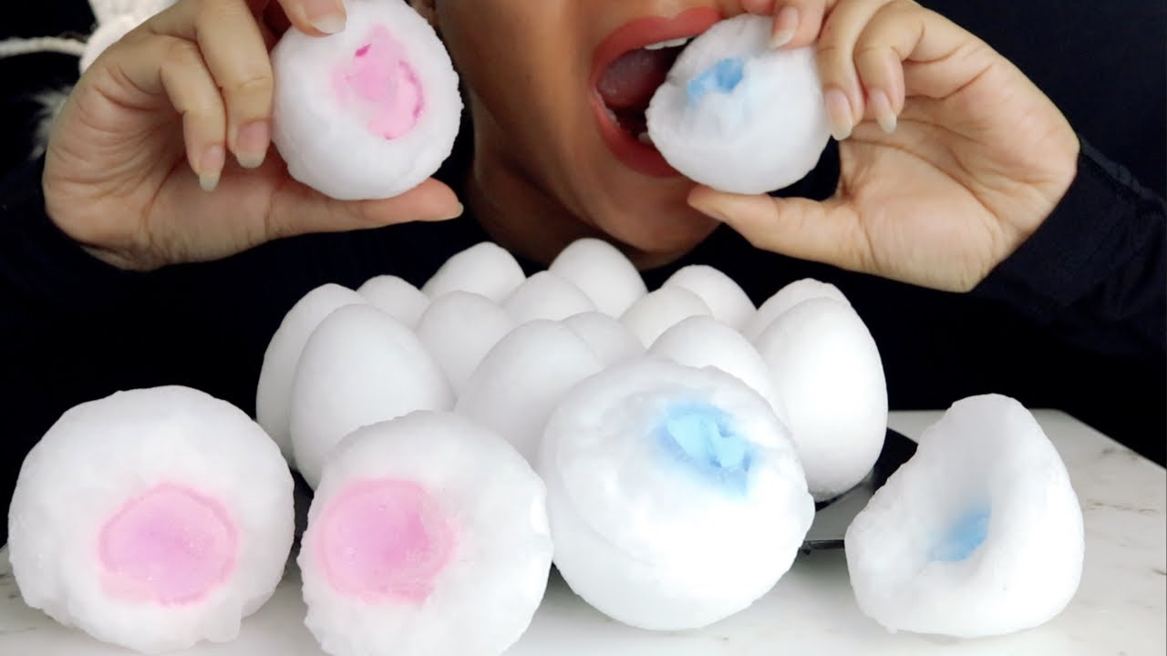 ASMR Powdery Ice Eggs /Foam Ice Eating / GENDER REVEAL!!