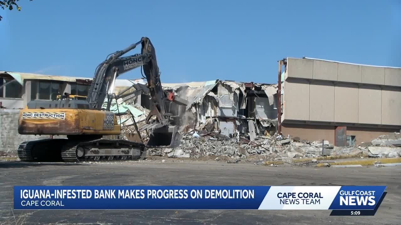 Demolition begins on Cape Coral's iguana-infested abandoned bank as neighbors wonder what’s next?