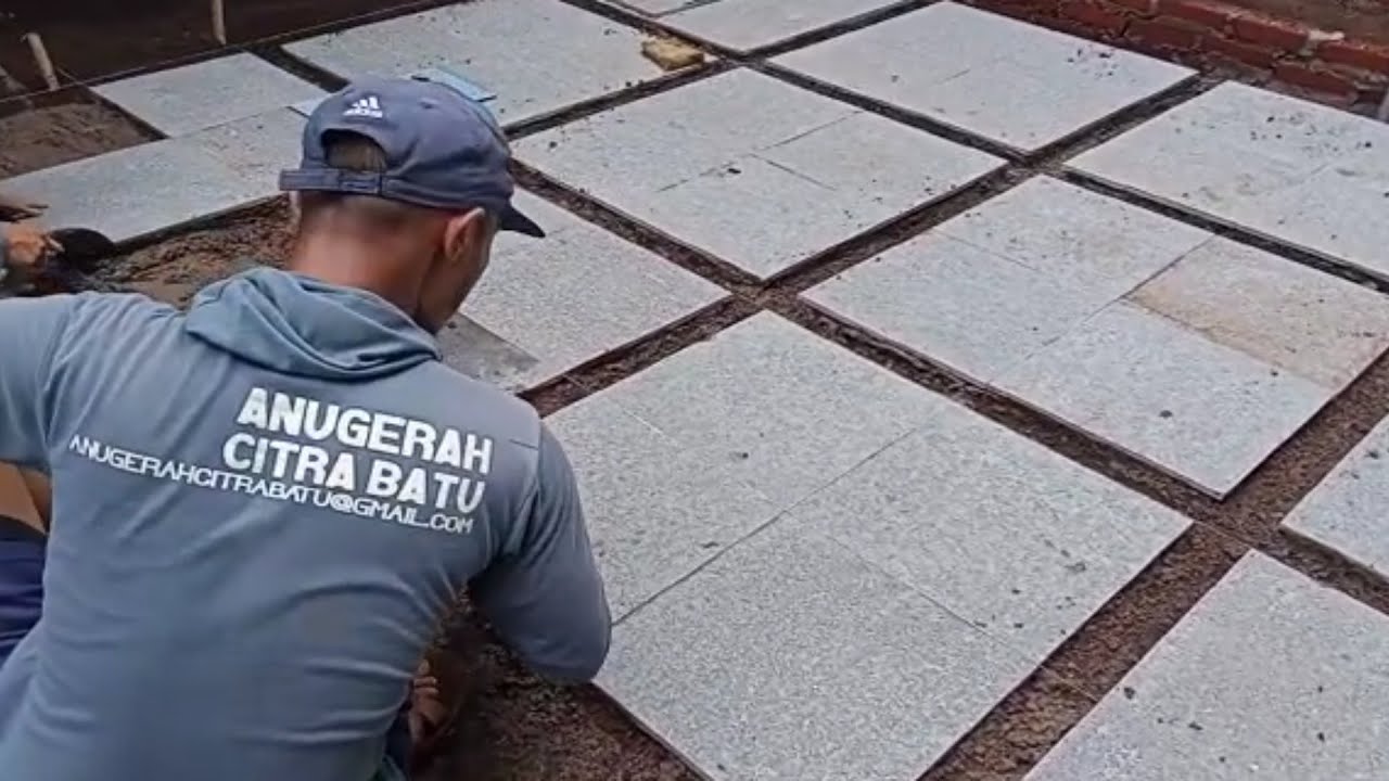 (TUTORIAL)Pemasangan batu alam andesit(40cmx40cm) || installation of natural stone andesite floors