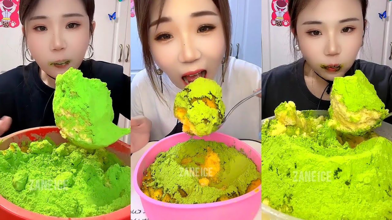 REQUEST|| YY SOFT BUCKWHEAT ICE EATING WITH HEAVY MATCHA POWDER 