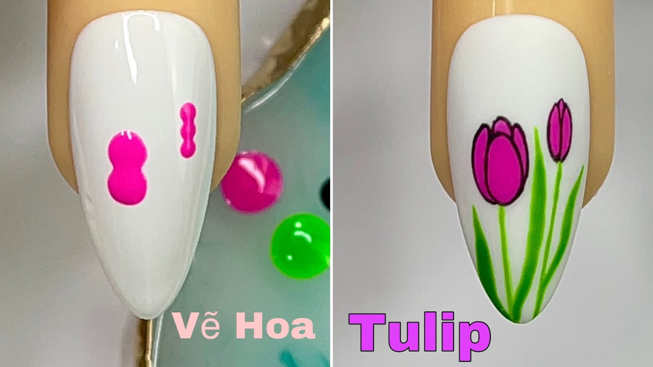 Easy Tulip Flower Nails Art For Beginner 💖Vẽ Hoa Xuân Hè 💅New Nails Design 💝 New Nails