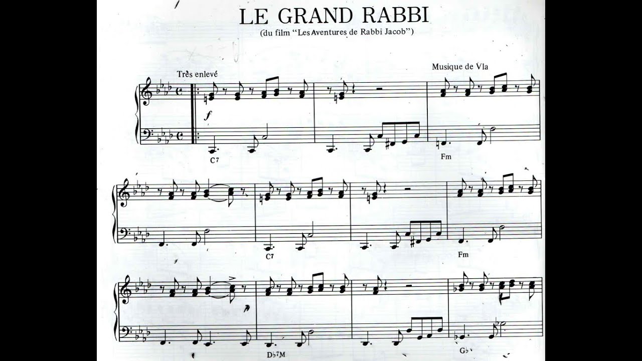 Vladimir Cosma - Les Aventures de Rabbi Jacob - Piano Suite + Sheet Music