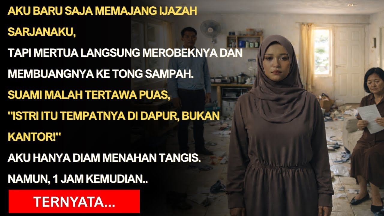 IJAZAH SARJANAKU DISOBEK ! DAN DIBUANG MERTUA KE TONG SAMPAH, SUAMI MALAH TERTAWA…