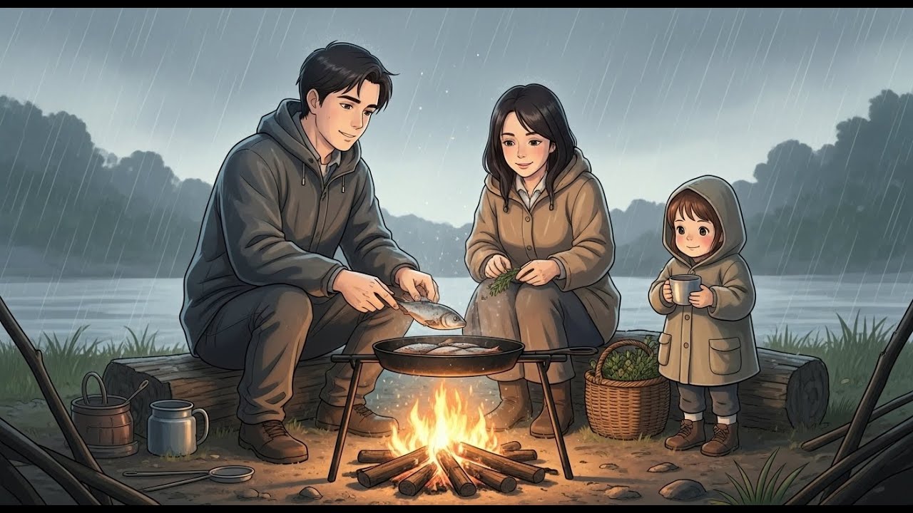 Peaceful Rainy Day in a Cozy House | Grilled Fish & Eggs | Ghibli-Style Video |