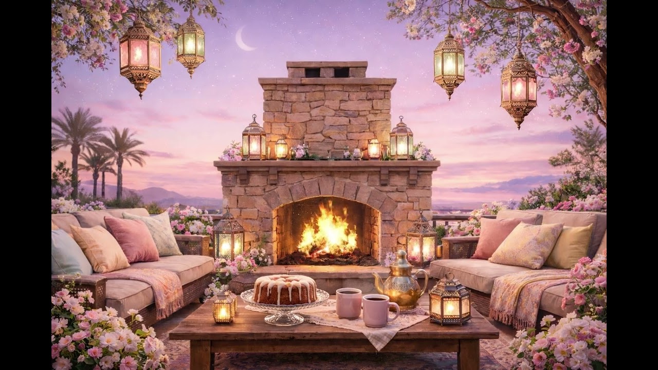 Ramadan Nights 8 hours lanterns cozy evening fireplace