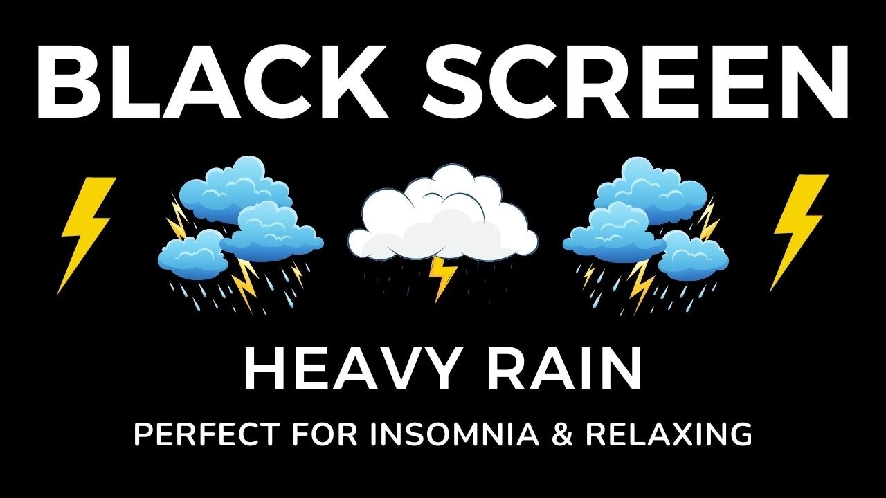 Heavy Rain with Rolling Thunderstorm Black Screen No Ads | Peaceful Sleep All Night
