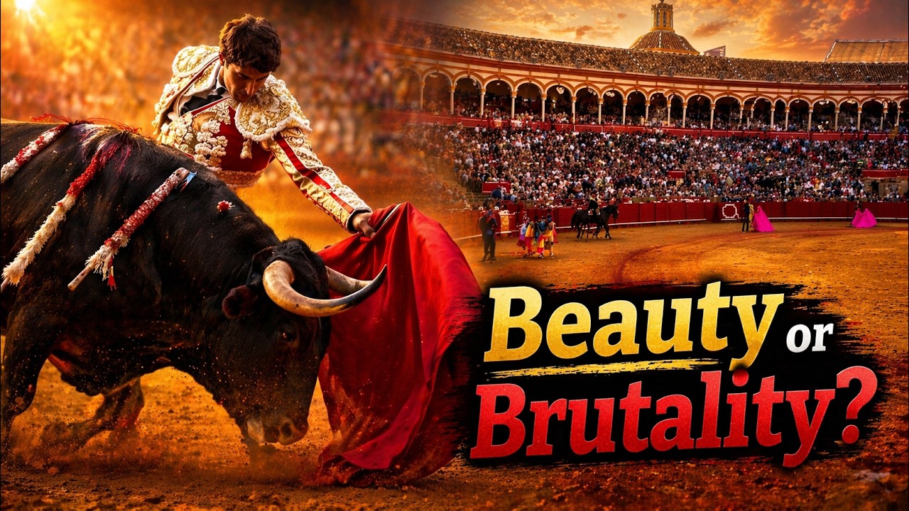 Sześć faz tradycyjnej walki byk&oacute;w (corrida de toros) na arenie w Sewilli w Hiszpanii. Byk zabity?