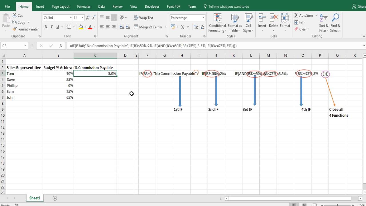 Excel Skills 2016 #20 - Nested IF - Multiple IF functions in a single string!!!