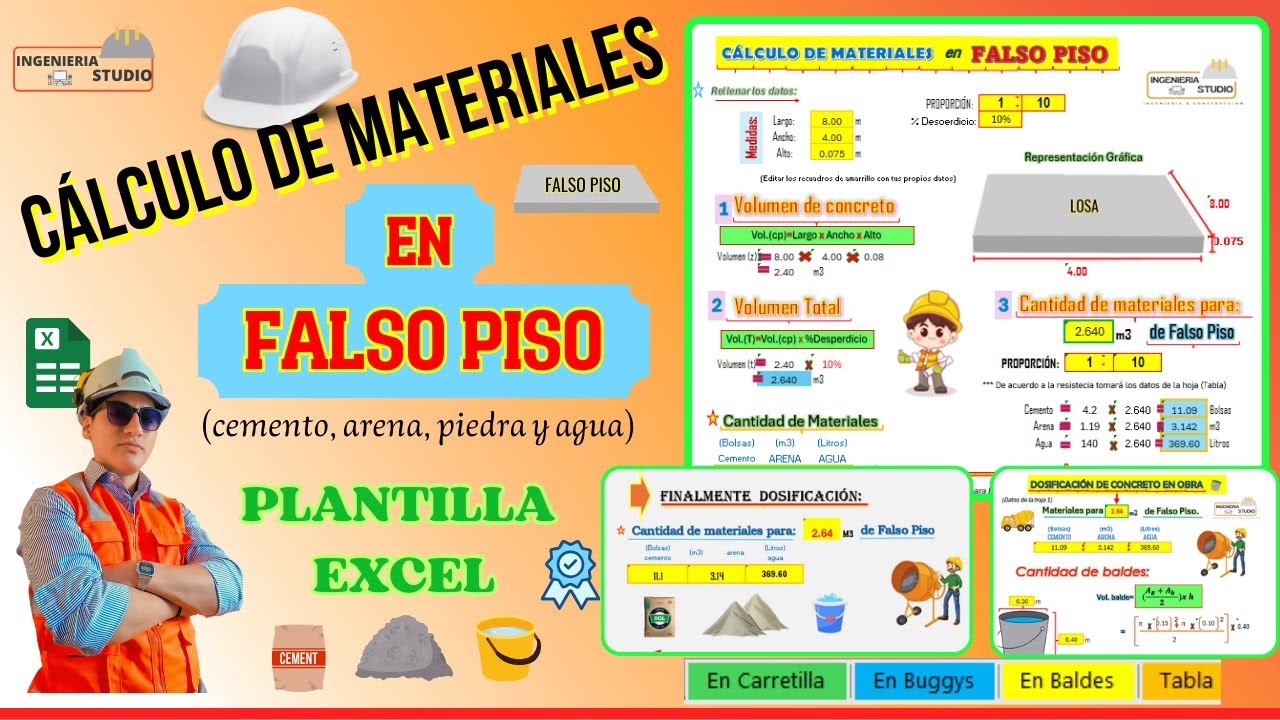 Cálculo de materiales en Falso Piso | + Plantilla Excel