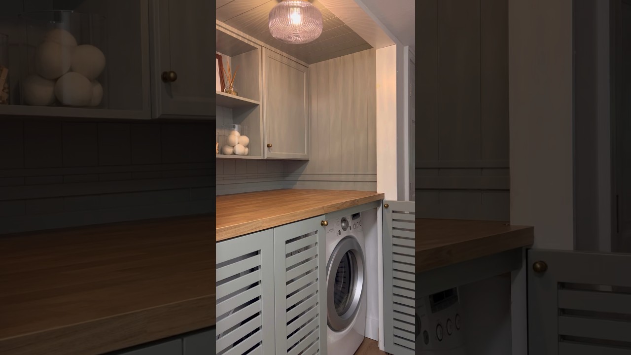 Laundry Room Makeover with Custom Bifold Doors #diy #laundry #laundryroomorganization #inspiration