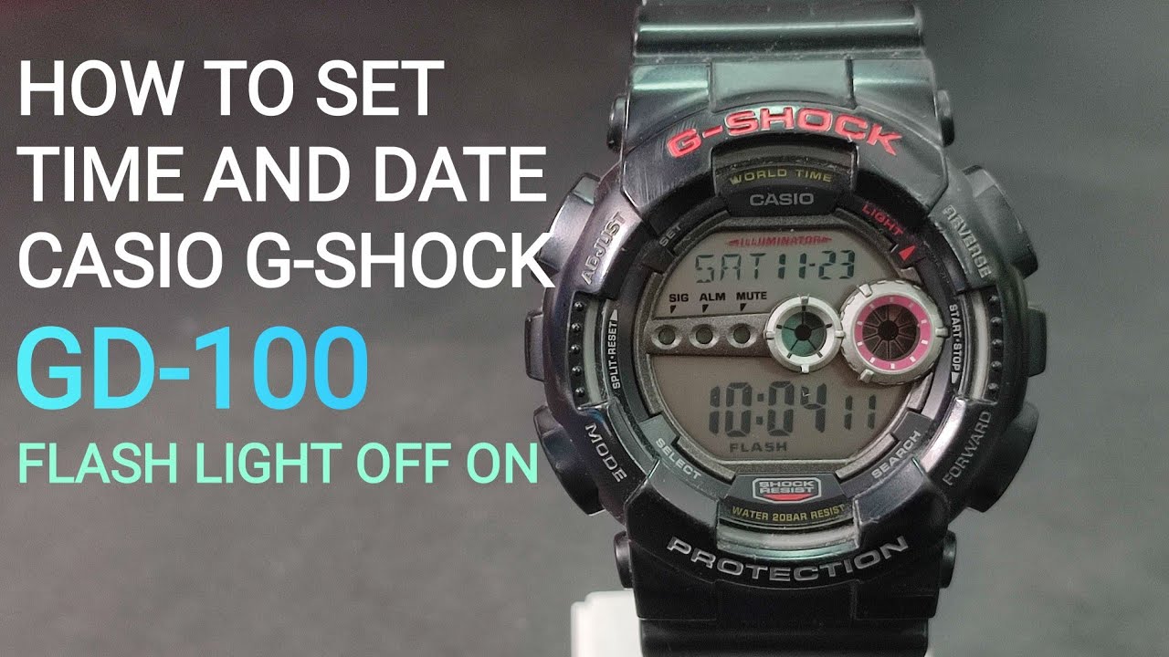 HOW CHANGE TIME AND DATE CASIO G-SHOCK GD-100 | Flash light off on