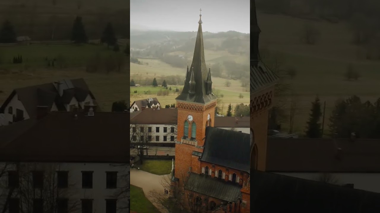 Flying a drone near the church. DJI Mini 2. Poland
